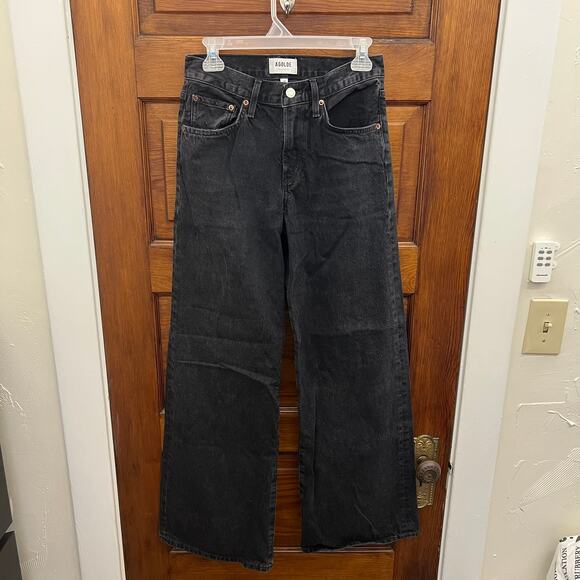 AGOLDE Clara Low Rise Baggy Flare Black Wash size 24 A9152-1157 $224
